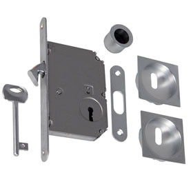 Mortice lock set with square handle for sliding door BB satin chrome